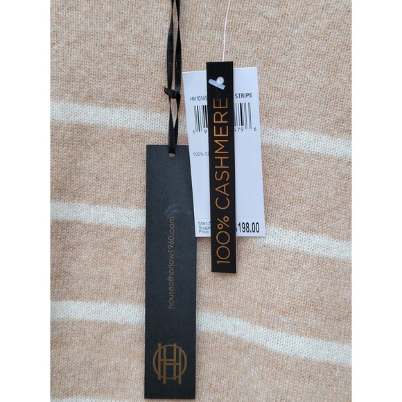 House of Harlow 1960 Women Tan Striped 100% Cashmere Half Sleeve Sweater Sz L - Picture 4 of 5